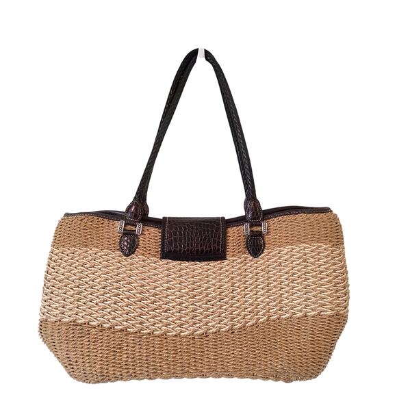 Brighton Woven Straw Shoulder Bag Tote Bag Tan Brown - Picture 2 of 5